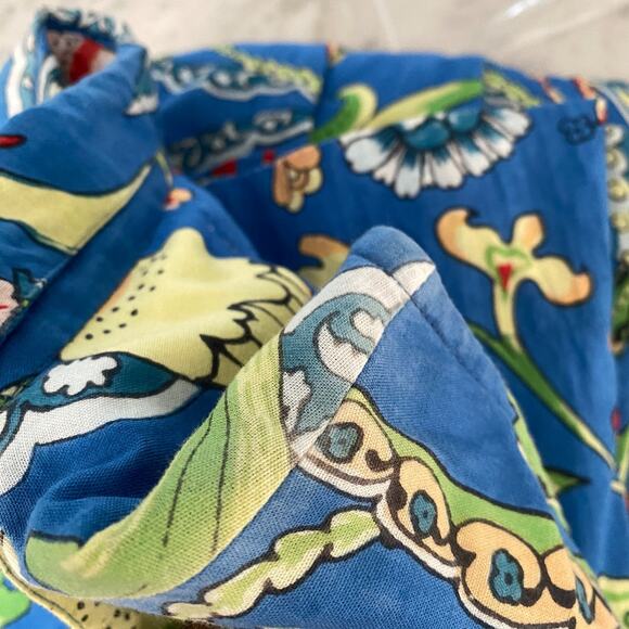 LIVRO Dress L Floral Bird Fit & Flare Button Front Mini Shirtdress Cotton Blue - Picture 15 of 16